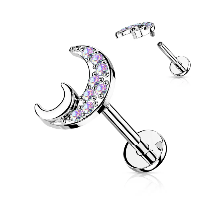 Piercing oreille croissant de lune strass aurore boréale - Hélix