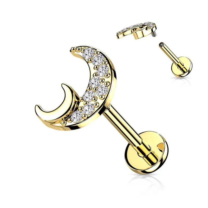 Piercing oreille doré croissant de lune strass blancs