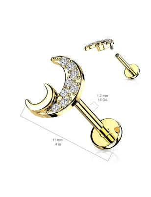Piercing croissant de lune doré cristal acier chirurgical