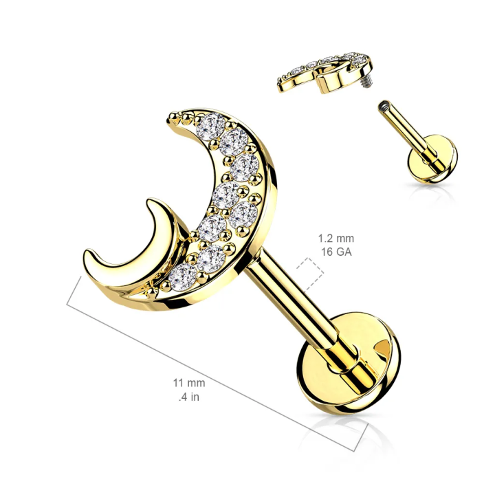 Piercing croissant de lune doré cristal acier chirurgical
