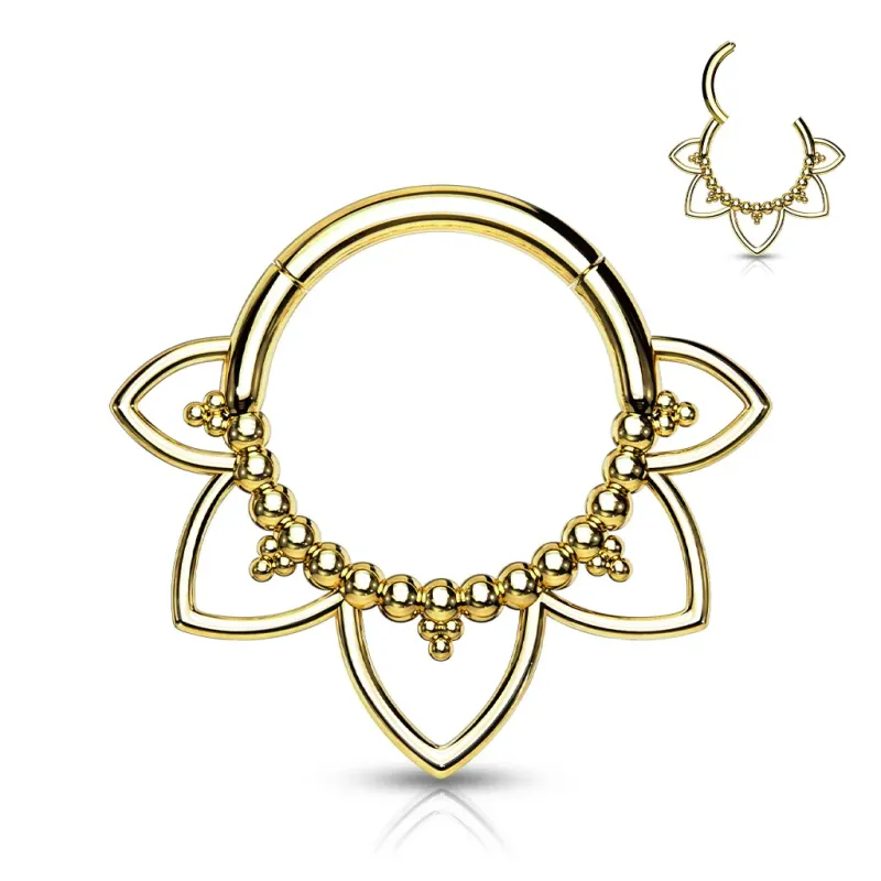 Piercing anneau septum daith filigrane foral doré