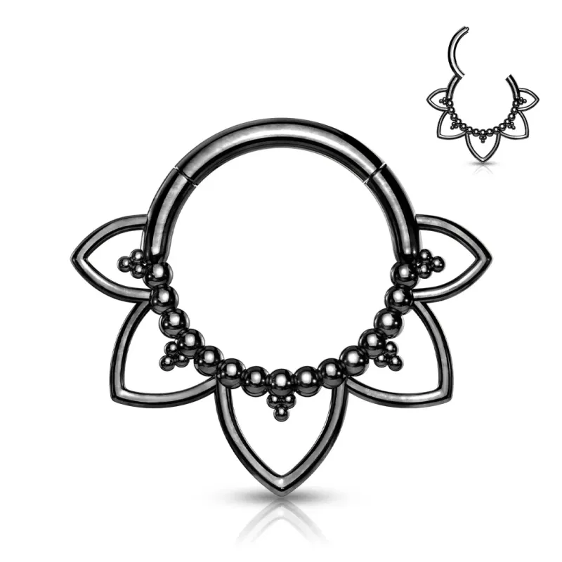 Piercing anneau septum daith filigrane foral noir