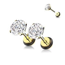 Faux plug doré acier zirconium – Strass 3 à 8 mm