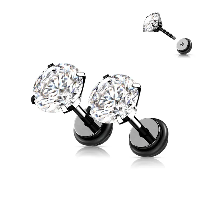 Faux plug d'oreille en acier noir avec zirconium