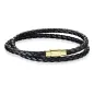 Bracelet cuir tressé noir double fermoir doré