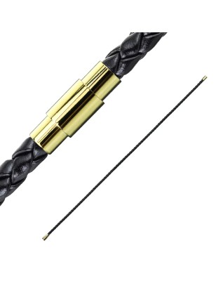 Bracelet cuir PU noir tressé avec fermoir magnétique acier doré