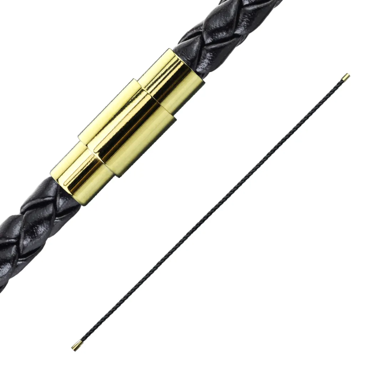Bracelet cuir PU noir tressé avec fermoir magnétique acier doré