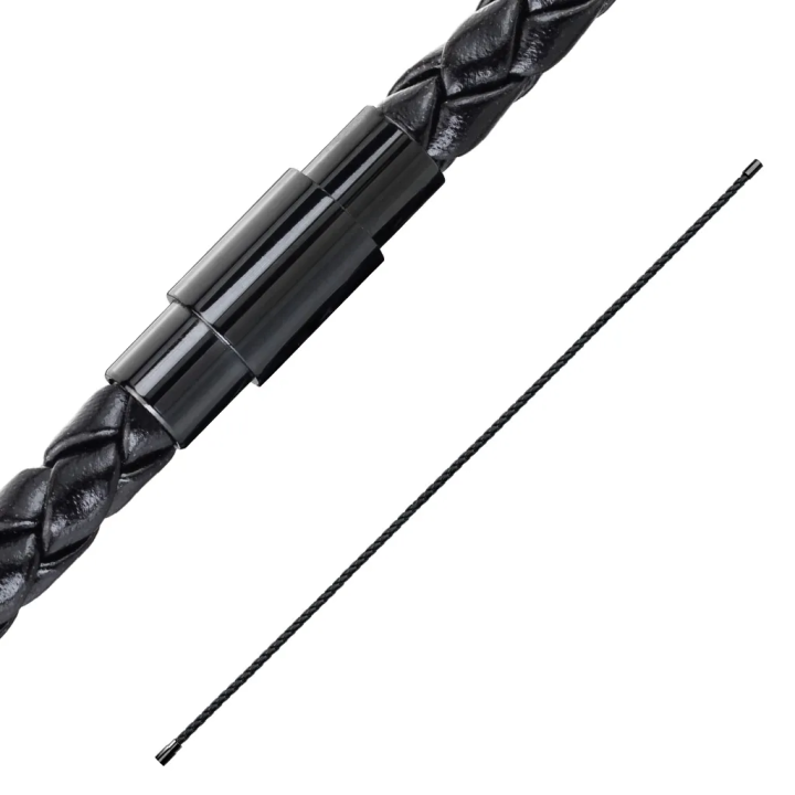 Bracelet cuir PU noir tressé avec fermoir magnétique acier noir