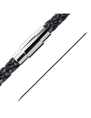 Bracelet cuir PU noir tressé avec fermoir magnétique acier argenté