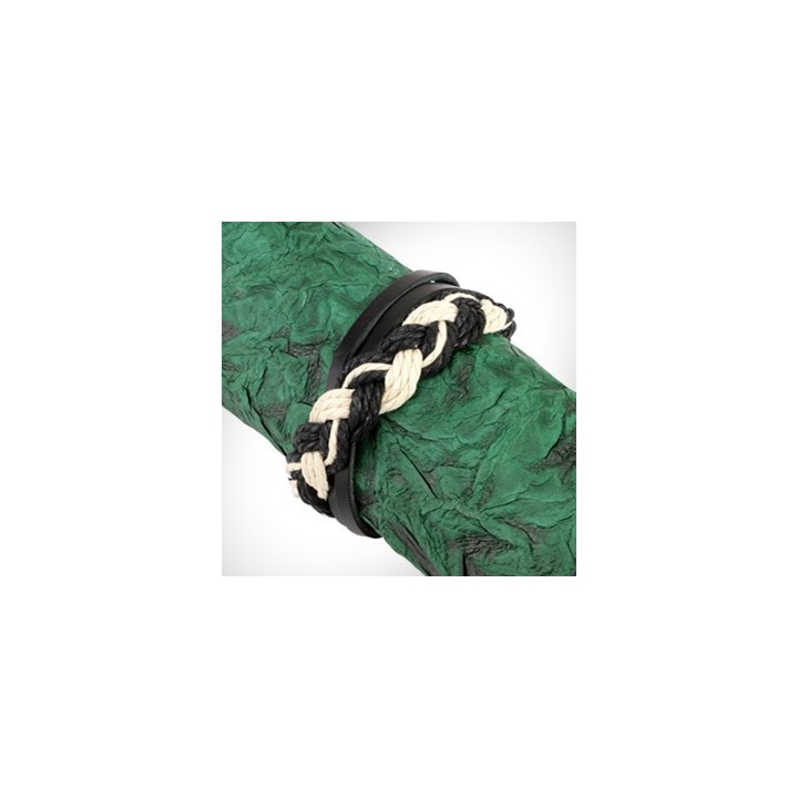 Bracelet Homme en Cuir Tressé Noir et Blanc
