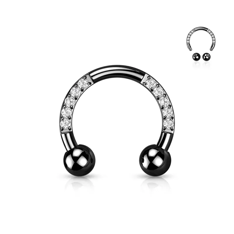 Piercing fer à cheval en titane noir strass scintillants