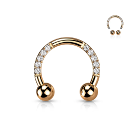 Piercing fer à cheval titane rose gold strass 8 mm 10 mm oreille