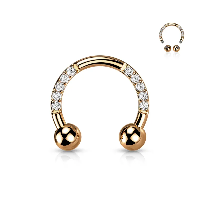 Piercing fer à cheval en titane rose gold strass scintillants
