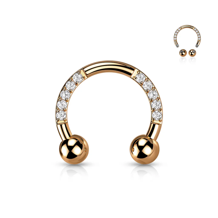 Piercing fer à cheval titane rose gold strass 8 mm 10 mm oreille