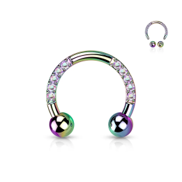 Piercing fer à cheval titane rainbow strass 8 mm 10 mm septum