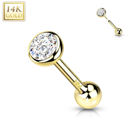 Piercing oreille en or jaune 14 carats push-in avec zircon brillant