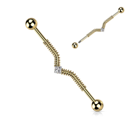 Piercing industriel acier doré spirale strass brillant