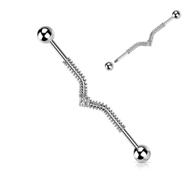 Piercing industriel acier argenté spirale strass brillant