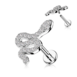 Piercing oreille serpent acier strass labret cartilage