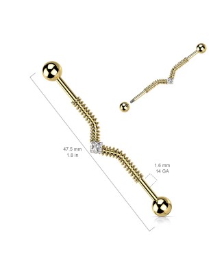 Piercing industriel acier doré spirale strass brillant