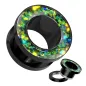 Piercing tunnel oreille noir anneau opalescent