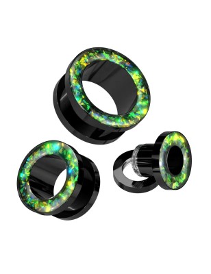 Tunnel d’oreille acier noir opalescent – Piercing stretch