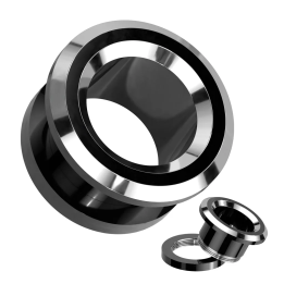 Tunnel d’oreille acier noir et argent – Piercing stretch