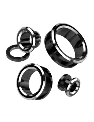 Tunnel d’oreille acier noir et argent – Piercing stretch