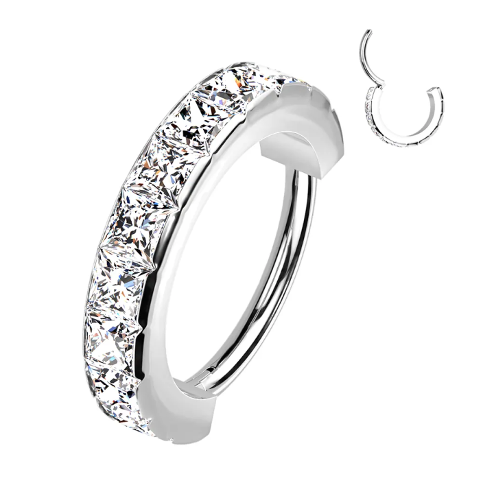 Anneau oreille acier strass carrés piercing hélix conch