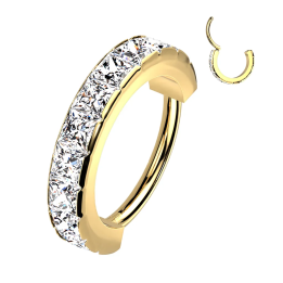 Anneau oreille doré acier strass carrés piercing hélix