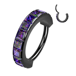 Anneau oreille noir acier strass carrés piercing hélix