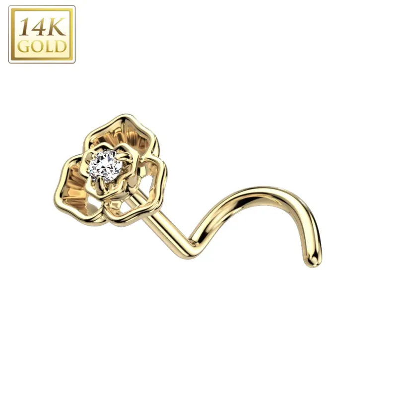 Piercing nez en or jaune 14 carats fleur élégante