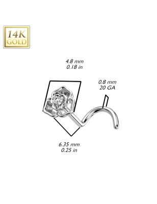 Piercing de nez fleur en or blanc 14 carats avec zircon brillant