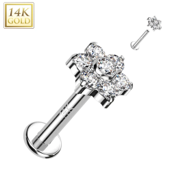 Piercing oreille fleur en or blanc 14 carats | Zircons brillants