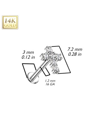 Piercing oreille croix en or blanc 14 carats | Zircons étincelants