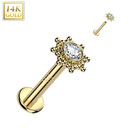 Piercing oreille soleil tribal en or jaune 14 carats vissage interne