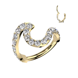 Anneau oreille doré strass vague acier piercing hélix