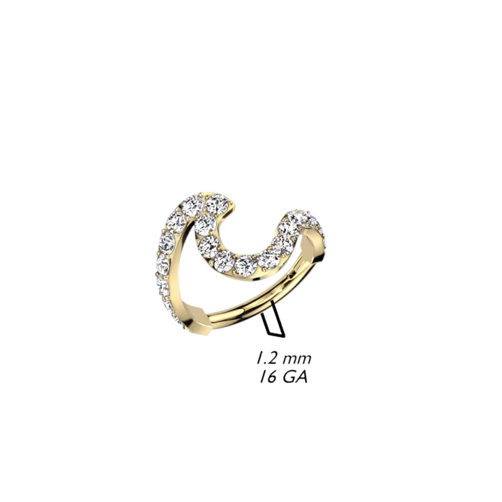 Anneau oreille doré strass vague acier piercing hélix