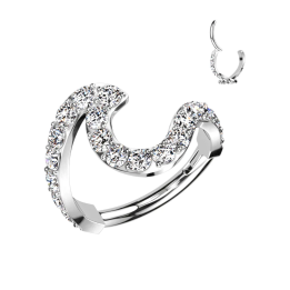 Anneau oreille argenté strass vague acier piercing hélix