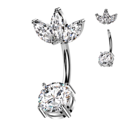 Piercing nombril acier fleur cristal scintillant élégant