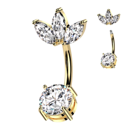 Piercing nombril doré acier fleur cristal étincelant élégant