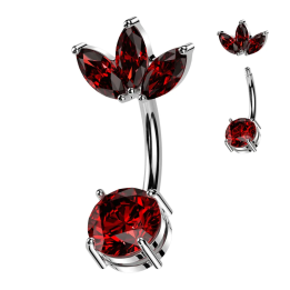Piercing nombril acier fleur cristal rouge étincelant élégant