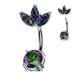 Piercing nombril acier fleur cristal vitrail multicolore élégant