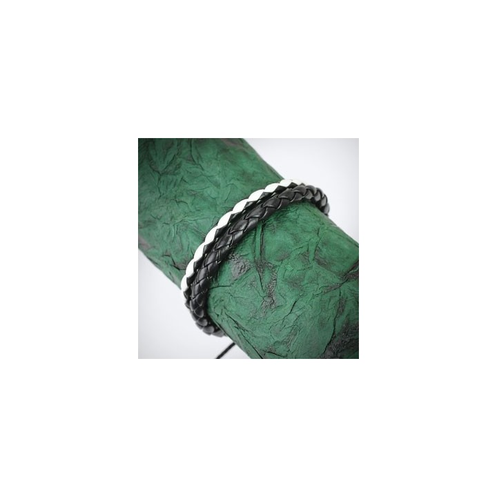 Bracelet Homme en Cuir noir et blanc Tressé