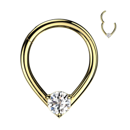 Anneau piercing doré larme acier avec cristal daith septum