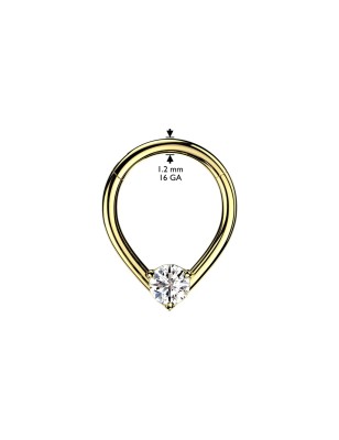 Anneau piercing doré larme acier avec cristal daith septum