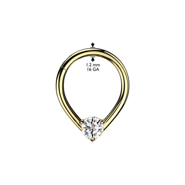 Anneau piercing doré larme acier avec cristal daith septum