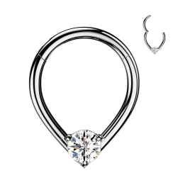 Anneau piercing argenté larme acier avec cristal daith septum