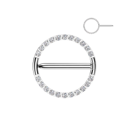 Piercing téton titane cercle strass acier hypoallergénique