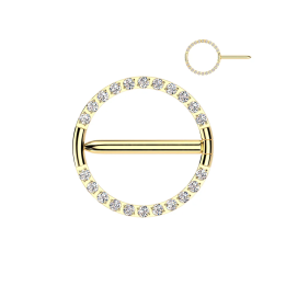 Piercing téton titane doré cercle strass scintillants hypoallergénique